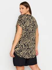 Yours Curve Brown Abstract Print Textured Notch Neck Top - Image 3 of 5