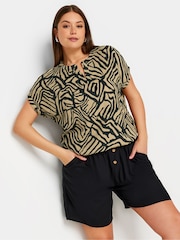 Yours Curve Brown Abstract Print Textured Notch Neck Top - Image 4 of 5