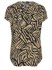 Yours Curve Brown Abstract Print Textured Notch Neck Top - Image 5 of 5