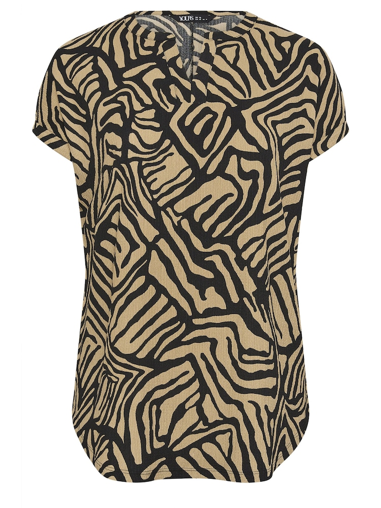 Yours Curve Brown Abstract Print Textured Notch Neck Top - Image 5 of 5