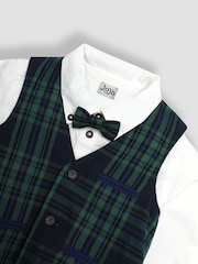 JoJo Maman Bébé Navy Tartan Waistcoat Shirt and Trousers Set - Image 12 of 12