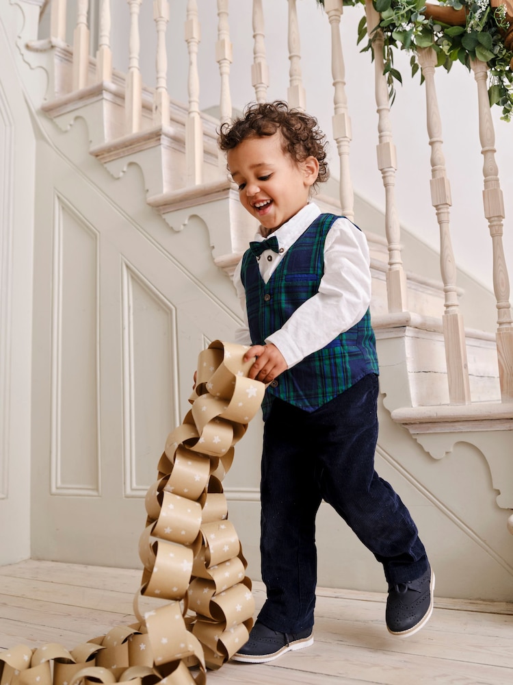 JoJo Maman Bébé Navy Tartan Waistcoat Shirt and Trousers Set - Image 2 of 12 JoJo Maman Bébé Navy Tartan Waistcoat Shirt and Trousers Set - Image 2 of 12