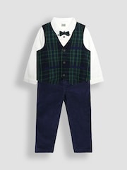 JoJo Maman Bébé Navy Tartan Waistcoat Shirt and Trousers Set - Image 3 of 12