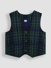 JoJo Maman Bébé Navy Tartan Waistcoat Shirt and Trousers Set - Image 4 of 12