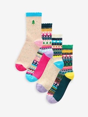 Rainbow Christmas Pattern Ankle Socks 4 Pack - Image 1 of 5