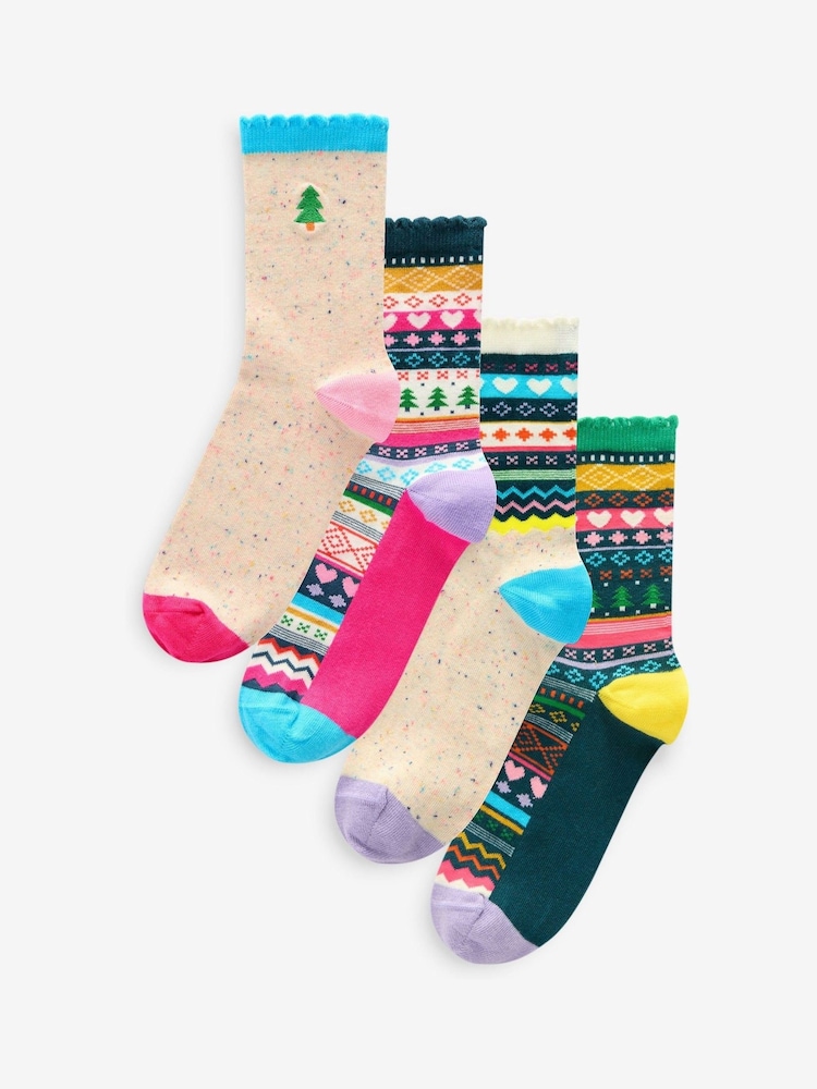 Rainbow Christmas Pattern Ankle Socks 4 Pack - Image 1 of 5