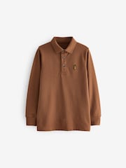 Tan Brown Long Sleeve Polo Shirt (3-16yrs) - Image 1 of 3
