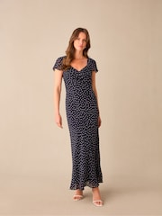 Ro&Zo Blue Petite Spot Print Sweetheart Neckline Midi Dress - Image 1 of 6