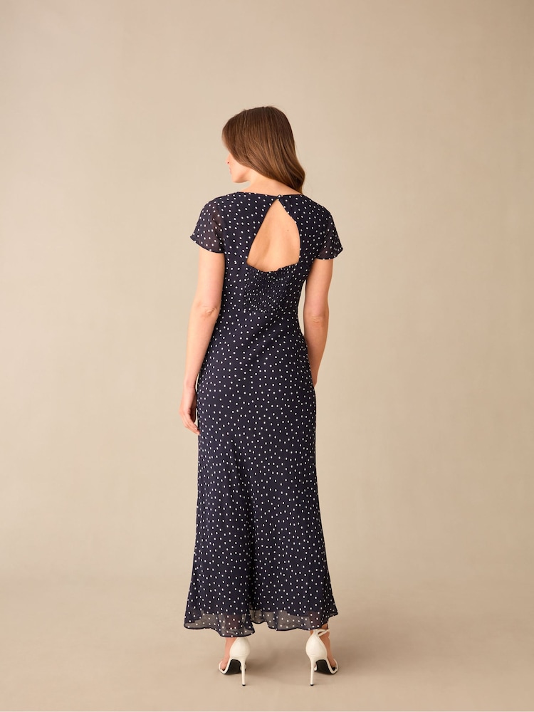 Ro&Zo Blue Petite Spot Print Sweetheart Neckline Midi Dress - Image 2 of 6