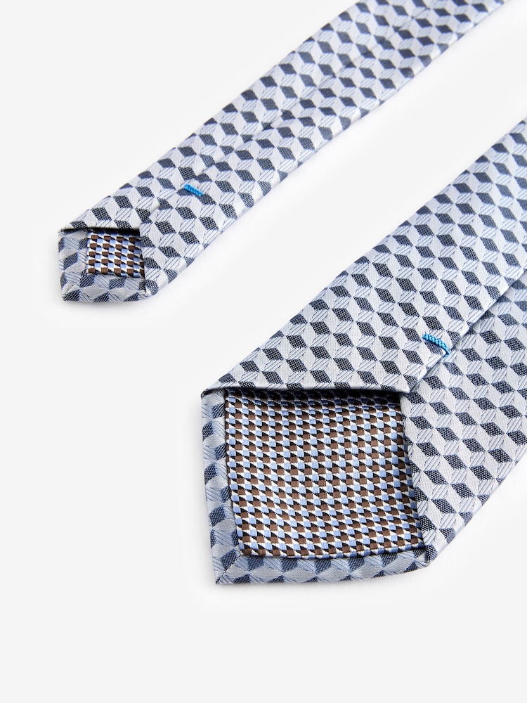 Light Blue Geometric Slim Pattern Tie - Image 3 of 3