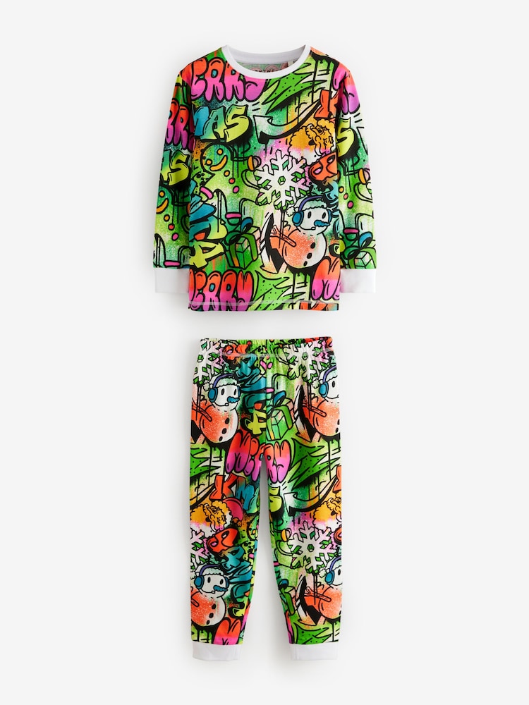 Multi Graffiti Single Long Sleeve 100% Cotton Pyjamas (3-16yrs) (3-16yrs) - Image 1 of 4
