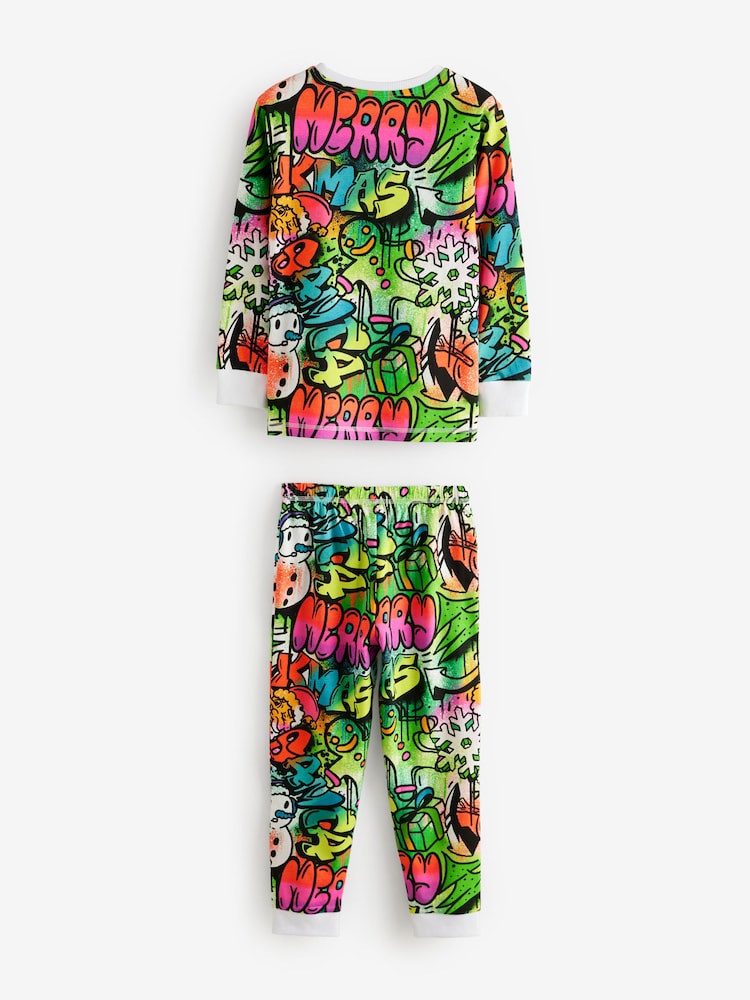 Multi Graffiti Single Long Sleeve 100% Cotton Pyjamas (3-16yrs) (3-16yrs) - Image 2 of 4