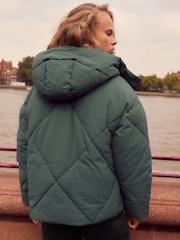 Blue Shower Resistant Textured Padded Hooded Jacket - Image 3 of 8