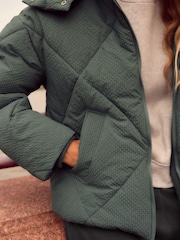 Blue Shower Resistant Textured Padded Hooded Jacket - Image 4 of 8