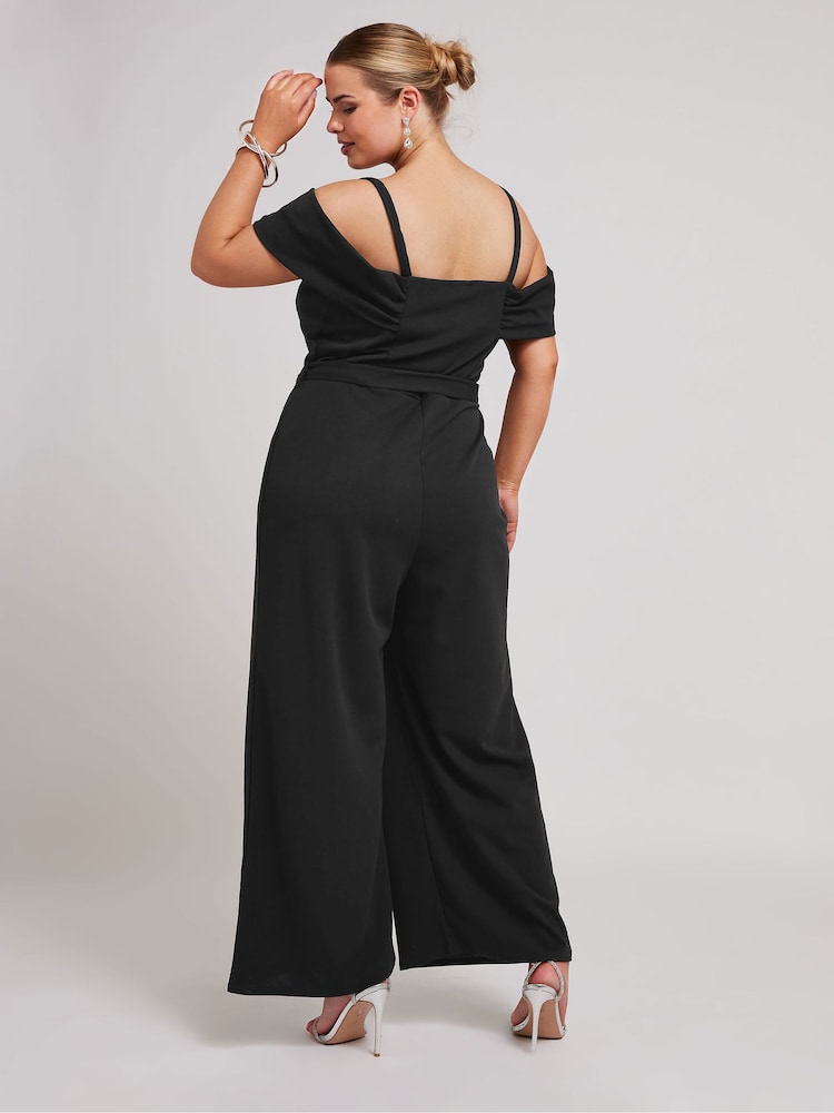 Yours Curve Black Cowl Cold Shoulder Jumpsuit - Image 3 of 5