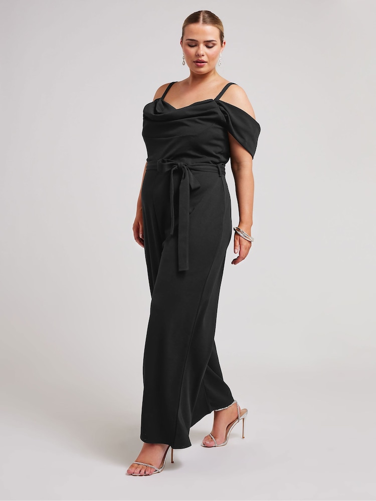 Yours Curve Black Cowl Cold Shoulder Jumpsuit - Image 4 of 5