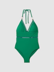 Reiss Green Rita Lattice Halter Neck Swimsuit - Image 2 of 5