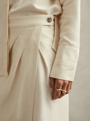 Reiss Beige Caro Wrap Front Midi Skirt with Linen - Image 4 of 6