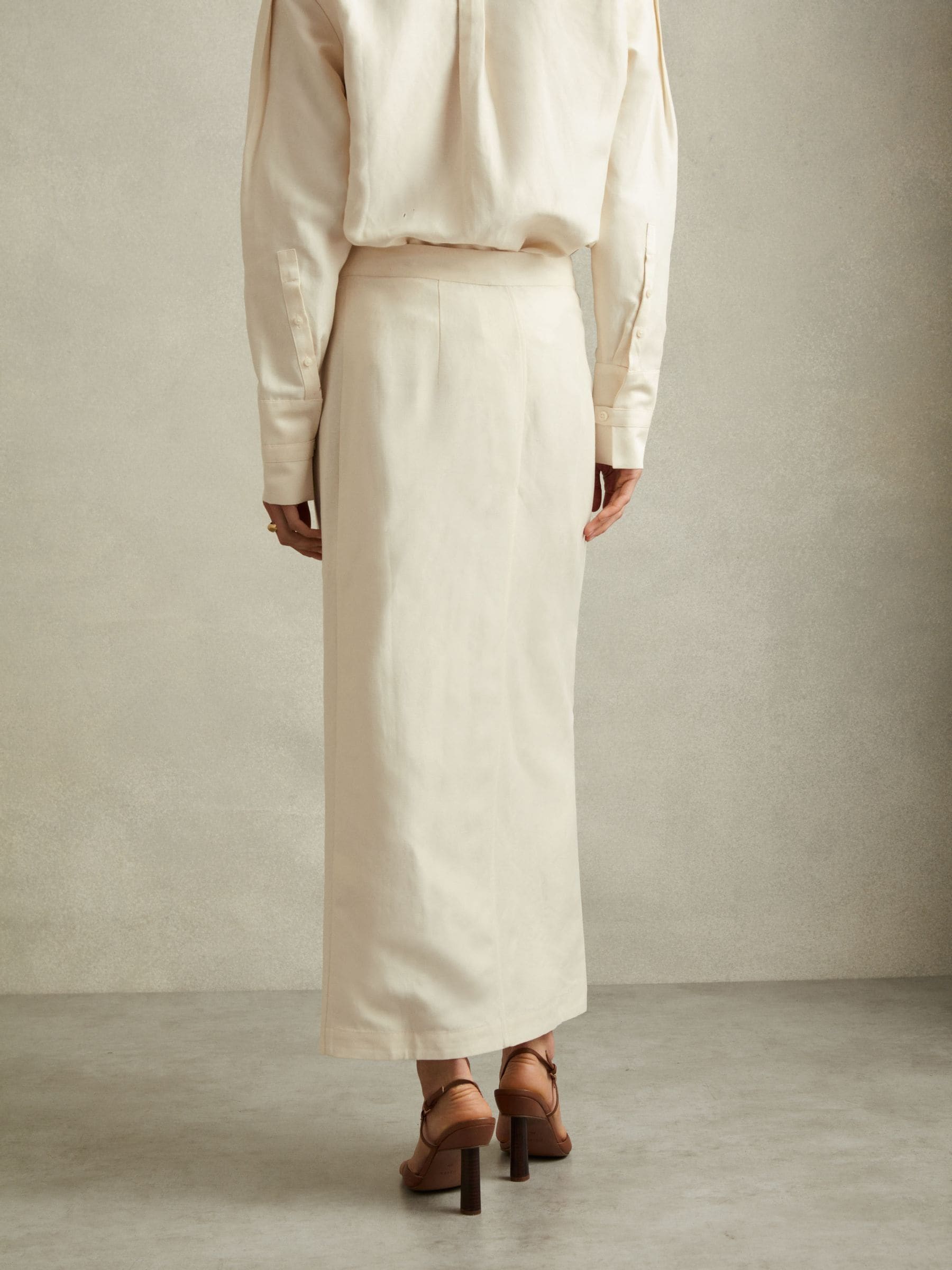 Buy Reiss Beige Caro Wrap Front Midi Skirt with Linen from