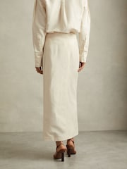 Reiss Beige Caro Wrap Front Midi Skirt with Linen - Image 5 of 6