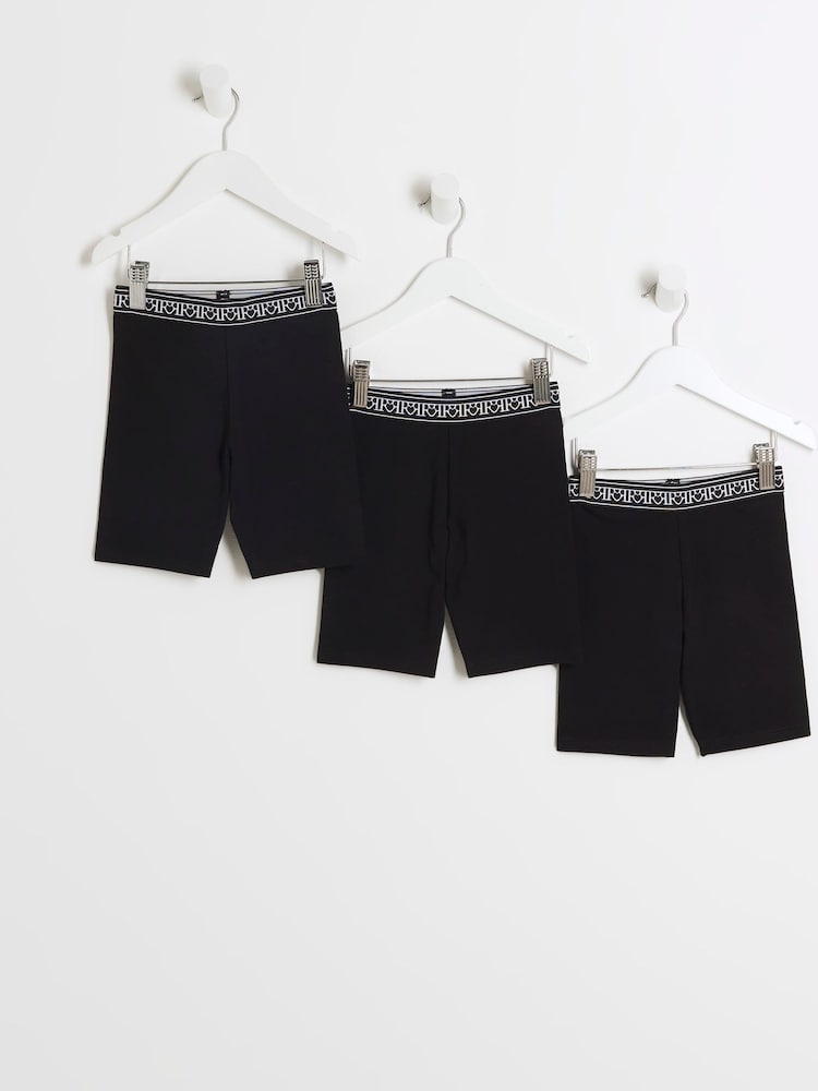 River Island Black Girls Waistband Mutlipack Cycling 100% Cotton Shorts - Image 1 of 3