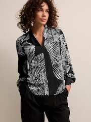 Mono Print Long Sleeve V-Neck Blouse - Image 1 of 6