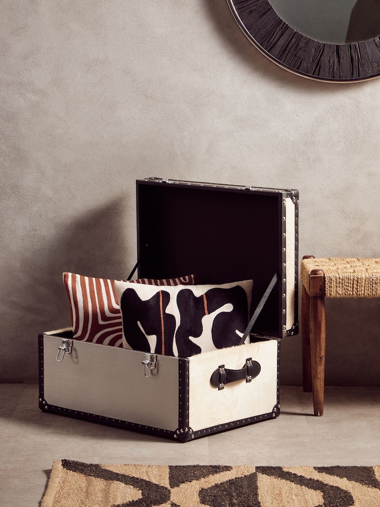 Interiors by Premier Black White Kensington Townhouse Cowhide Storage Trunks - Image 2 of 4