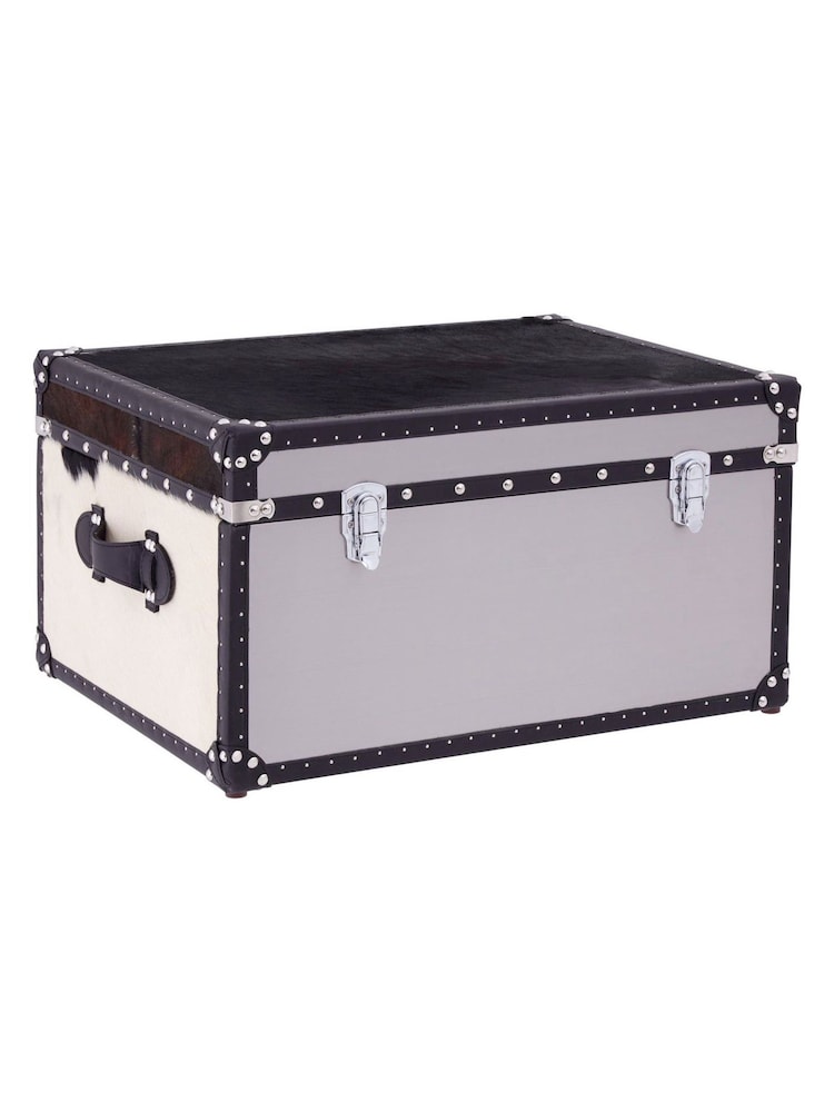 Interiors by Premier Black White Kensington Townhouse Cowhide Storage Trunks - Image 4 of 4