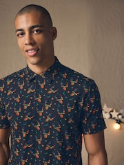 Navy Reindeer Christmas Print Polo Shirt - Image 1 of 8