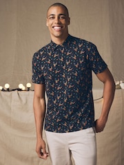 Navy Reindeer Christmas Print Polo Shirt - Image 5 of 8