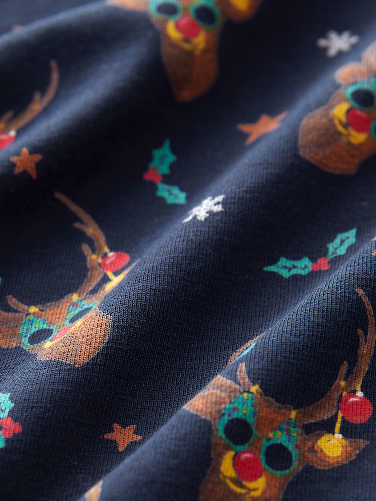 Navy Reindeer Christmas Print Polo Shirt - Image 8 of 8