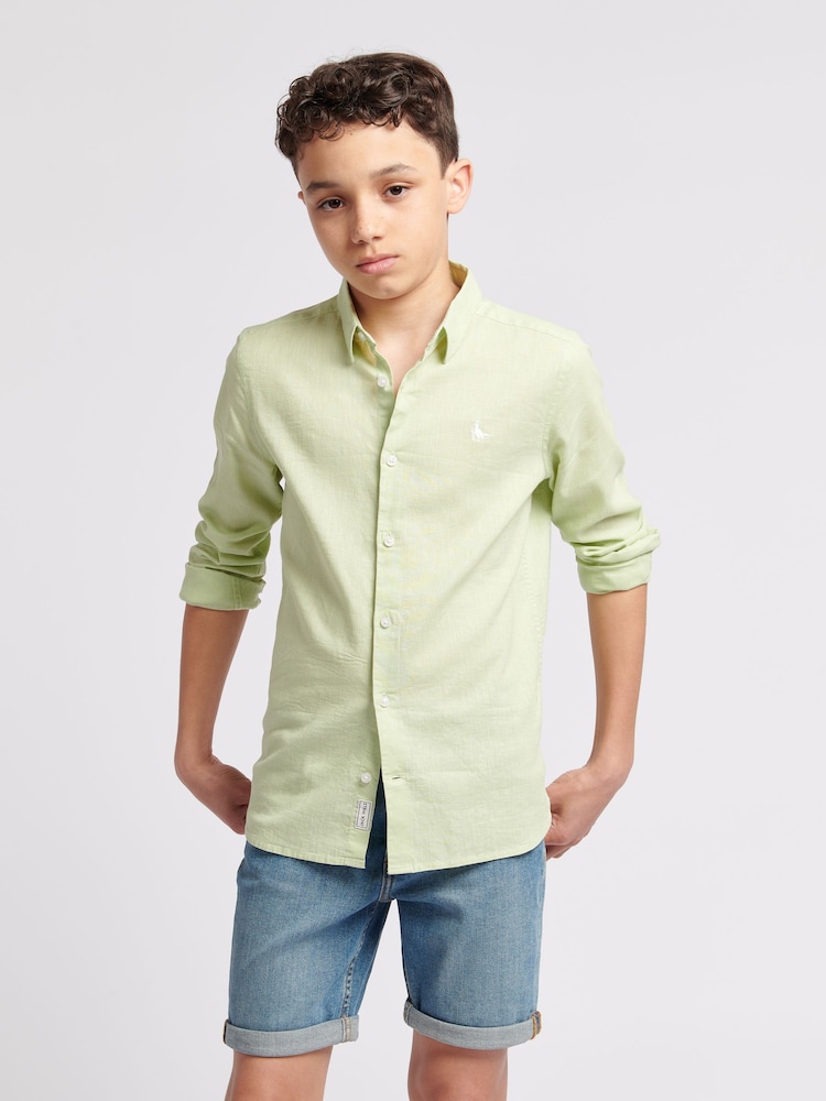 Jack Wills Green Boys Linen Blend Shirt - Image 1 of 9