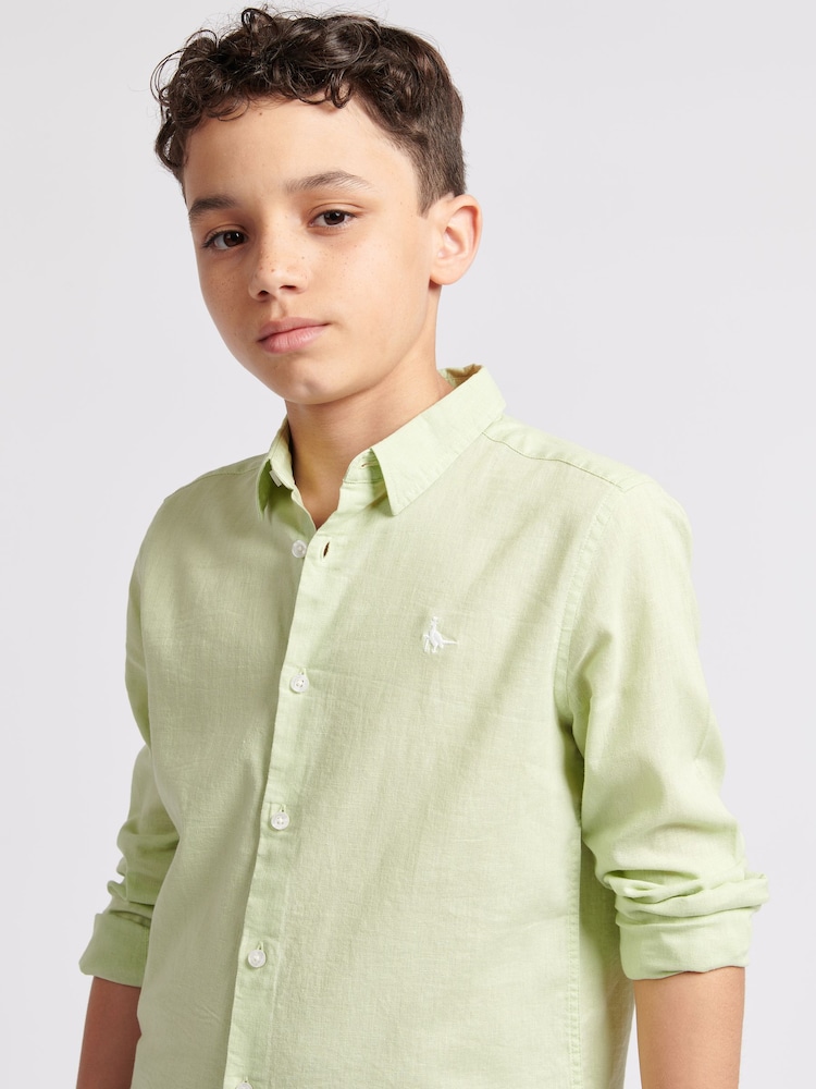 Jack Wills Green Boys Linen Blend Shirt - Image 4 of 9