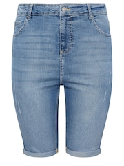 Yours Curve Blue Cat Scratch Denim Shorts - Image 6 of 6