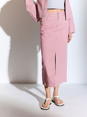 Pink Stripe 100% Cotton Denim Midi Skirt - Image 2 of 6