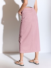 Pink Stripe 100% Cotton Denim Midi Skirt - Image 3 of 6
