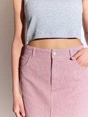Pink Stripe 100% Cotton Denim Midi Skirt - Image 4 of 6