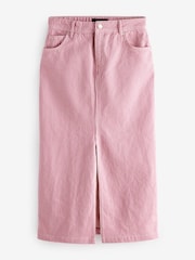 Pink Stripe 100% Cotton Denim Midi Skirt - Image 5 of 6
