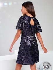 Lipsy Blue Flutter Sleeve Sequin Party Dress (5-16yrs) - Image 2 of 4