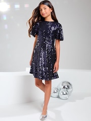 Lipsy Blue Flutter Sleeve Sequin Party Dress (5-16yrs) - Image 3 of 4