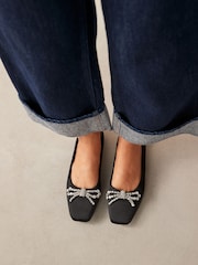 Black Forever Comfort® Square Toe Jewel Ballerina Shoes - Image 1 of 8