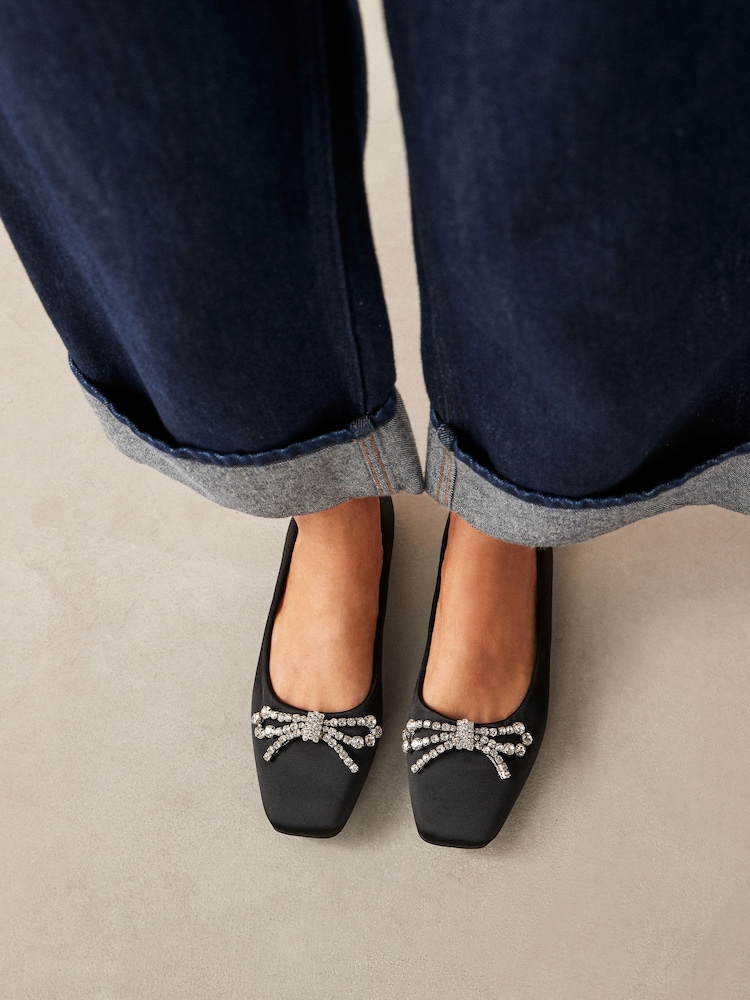 Negro - Bailarinas con puntera cuadrada con pedrería Forever Comfort® - Imagen 1 de 8 Negro - Bailarinas con puntera cuadrada con pedrería Forever Comfort® - Imagen 1 de 8