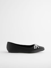 Black Forever Comfort® Square Toe Jewel Ballerina Shoes - Image 3 of 8