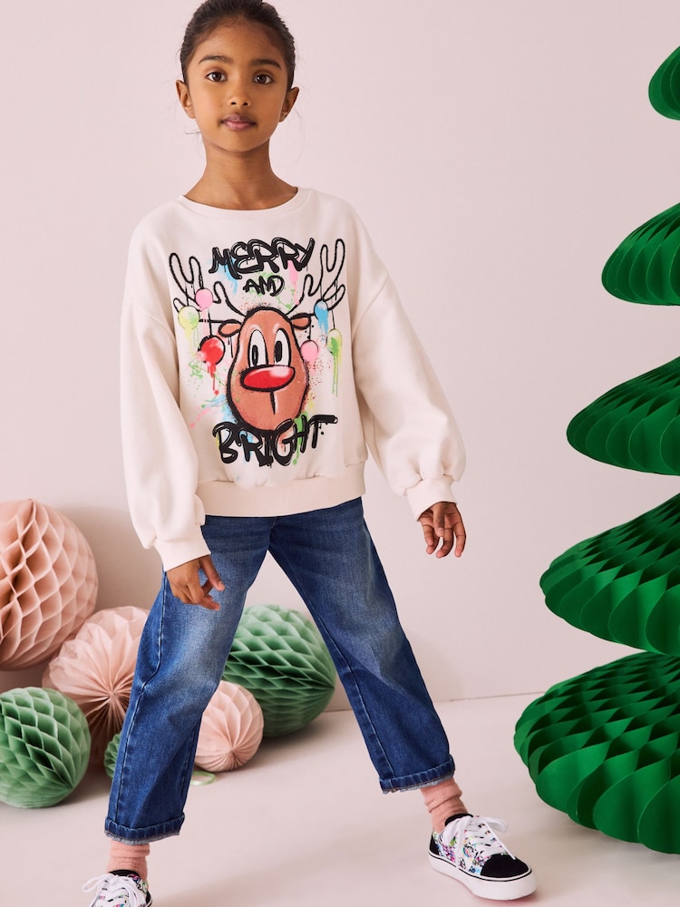 Ecrue Reindeer Graffiti Christmas Sweatshirt (3-16yrs) - Image 2 of 8