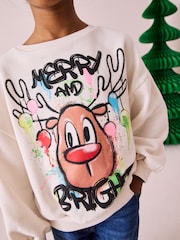 Ecrue Reindeer Graffiti Christmas Sweatshirt (3-16yrs) - Image 4 of 8