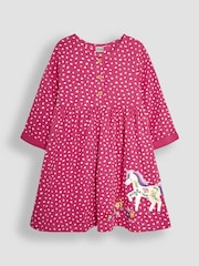JoJo Maman Bébé Fuchsia Pink Unicorn Appliqué Button Front Dress - Image 1 of 3