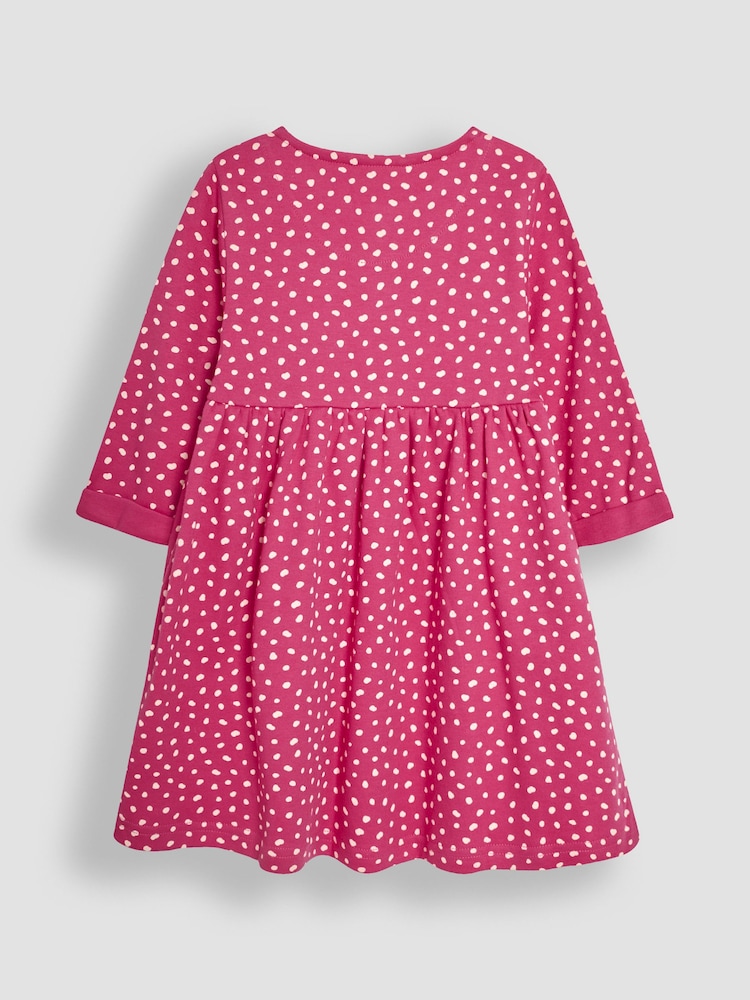 JoJo Maman Bébé Fuchsia Pink Unicorn Appliqué Button Front Dress - Image 2 of 3
