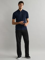 Fred Perry Blue Honeycomb Taped Quarter Zip 100% Cotton Polo Shirt - Image 3 of 5
