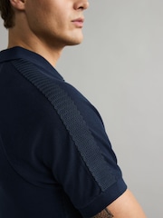 Fred Perry Blue Honeycomb Taped Quarter Zip 100% Cotton Polo Shirt - Image 5 of 5