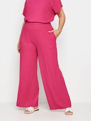 Yours Curve Pink Crinkle Plisse Trousers - Image 2 of 6